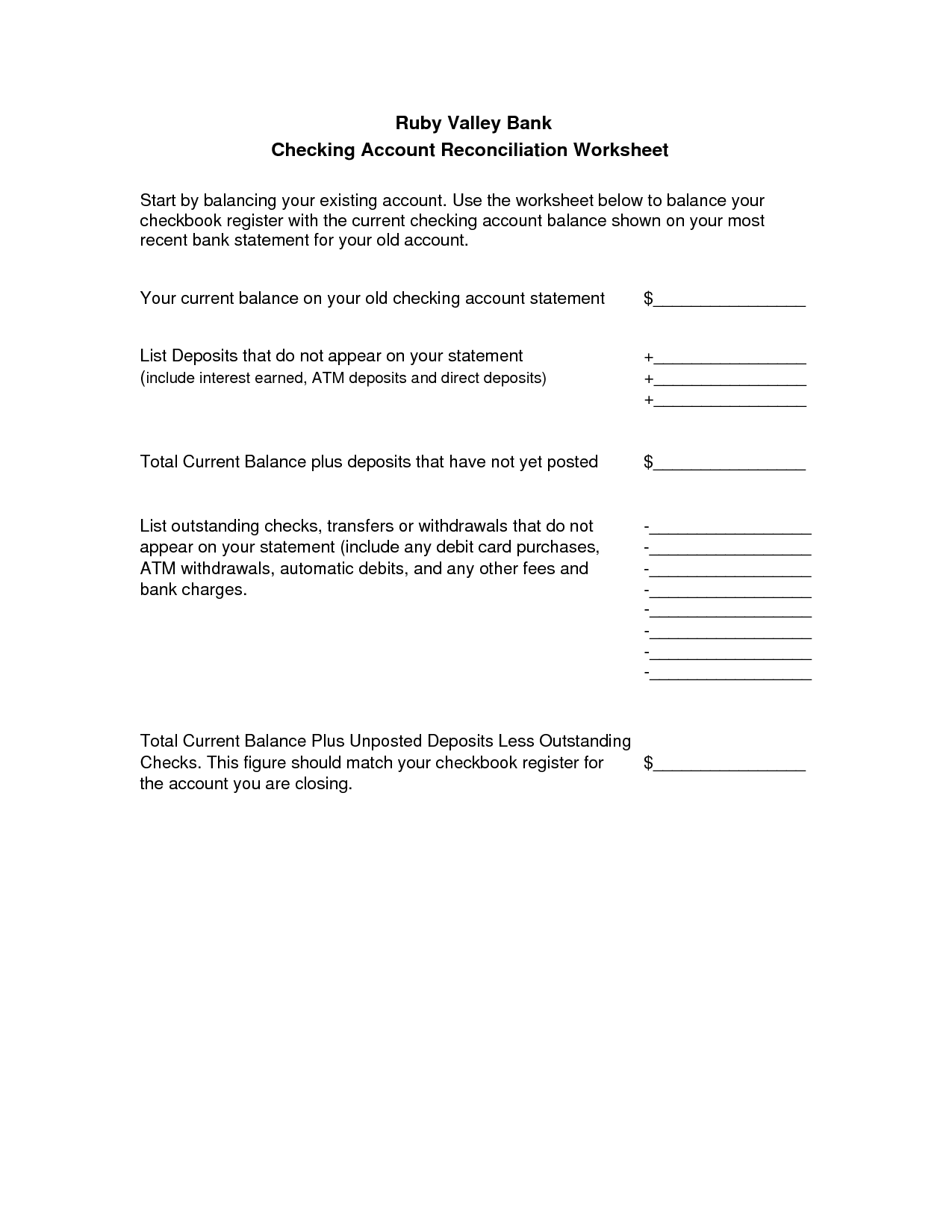 31 Checking Account Reconciliation Worksheet - Worksheet Resource Plans