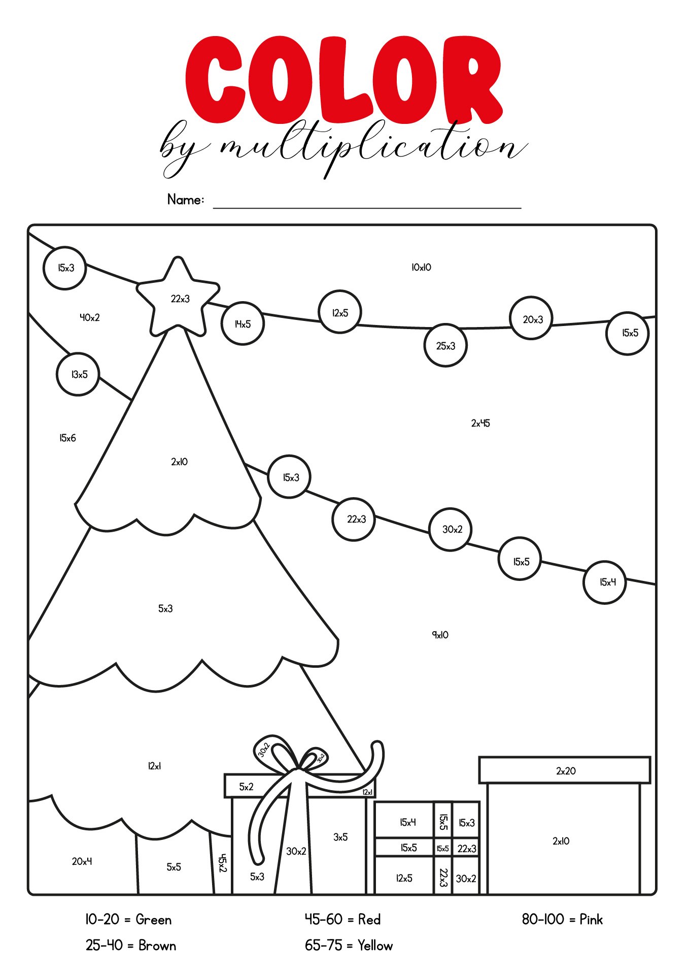 Color By Number Multiplication Christmas Worksheet