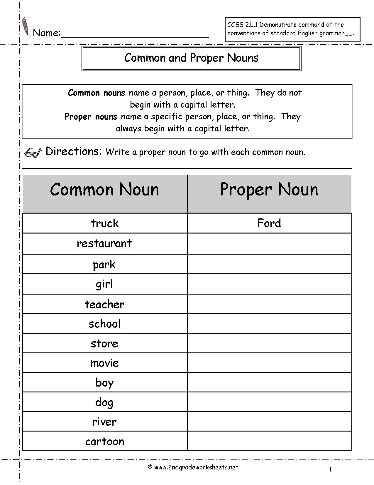 Proper Noun Worksheets For Grade 5