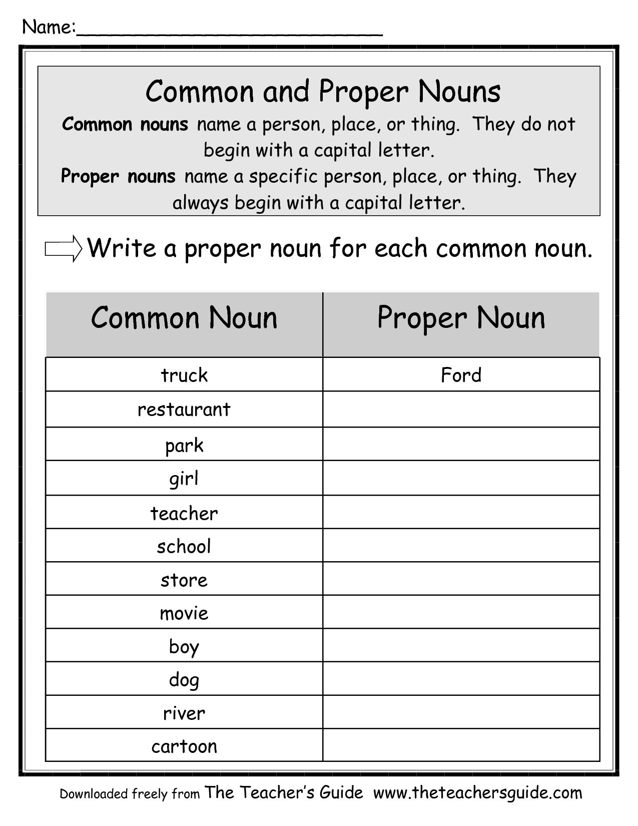 Pronouns And Common Nouns Worksheet