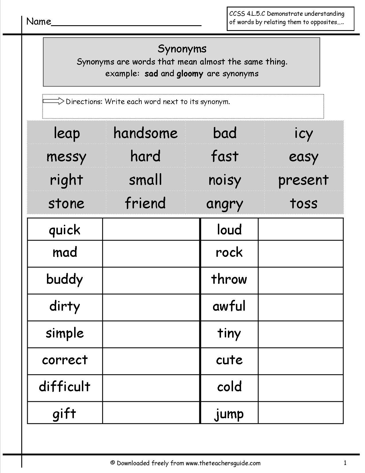 worksheet-synonyms