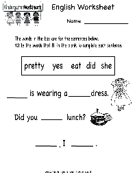 Kindergarten English Worksheets Free
