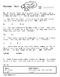 Printable Halloween Math Word Problems Worksheets