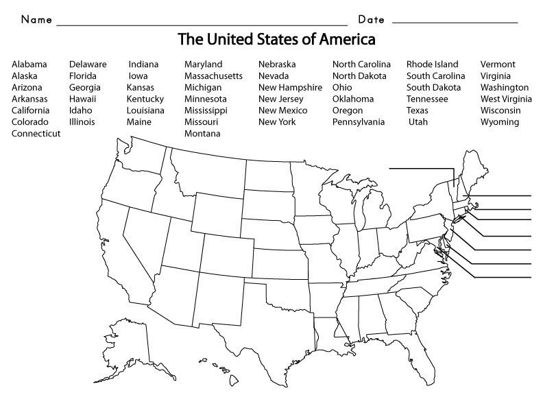 10 Best Images of Printable Map Worksheets - United States ...