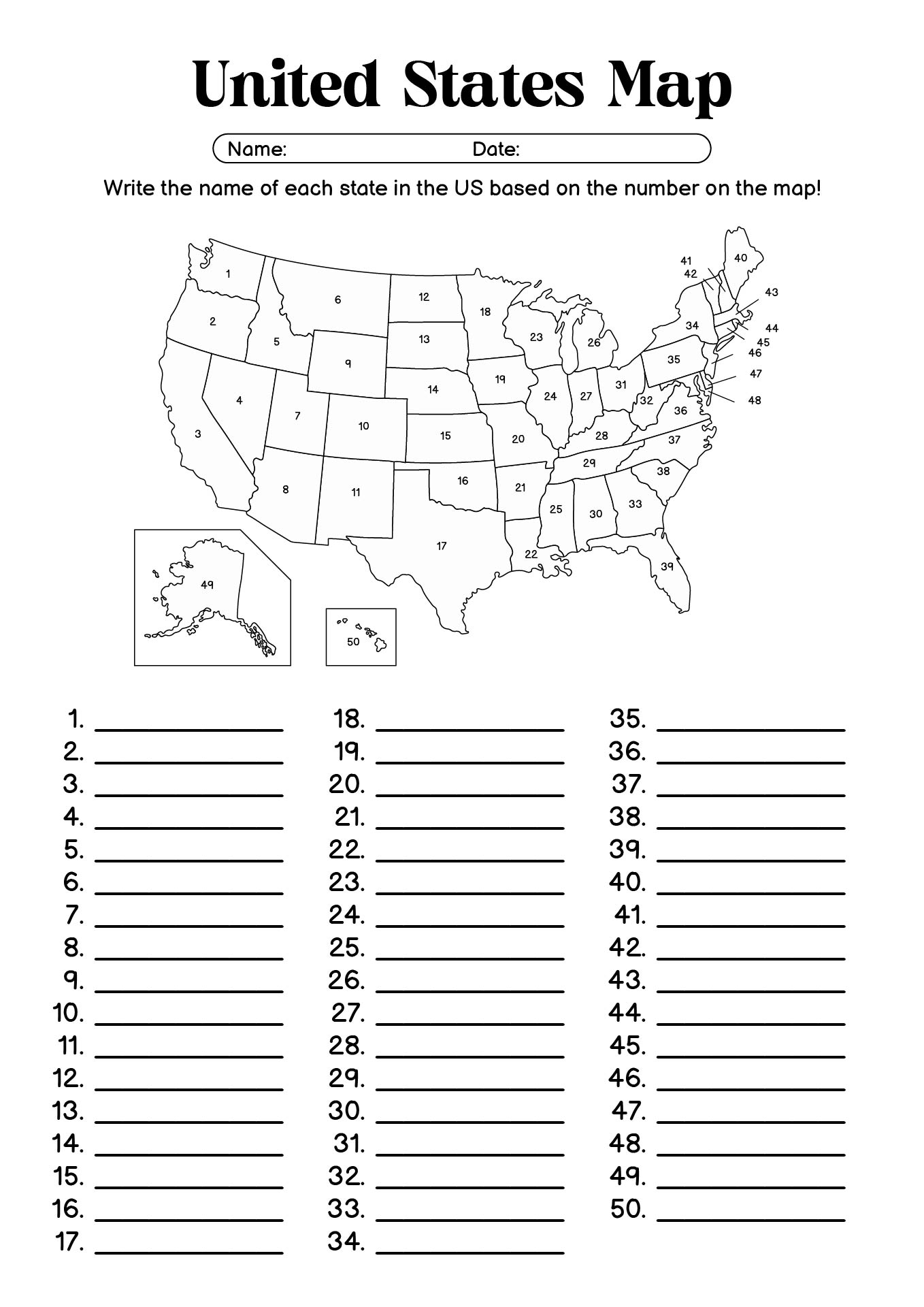 10 Best Images of Printable Map Worksheets - United States ...