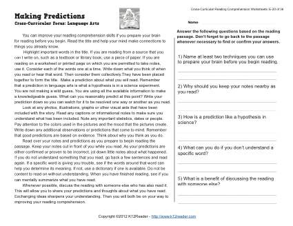 5th Grade Making Predictions Worksheets