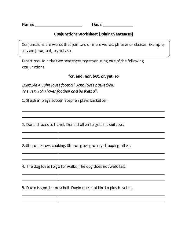 Conjunction Worksheet 7th Grade