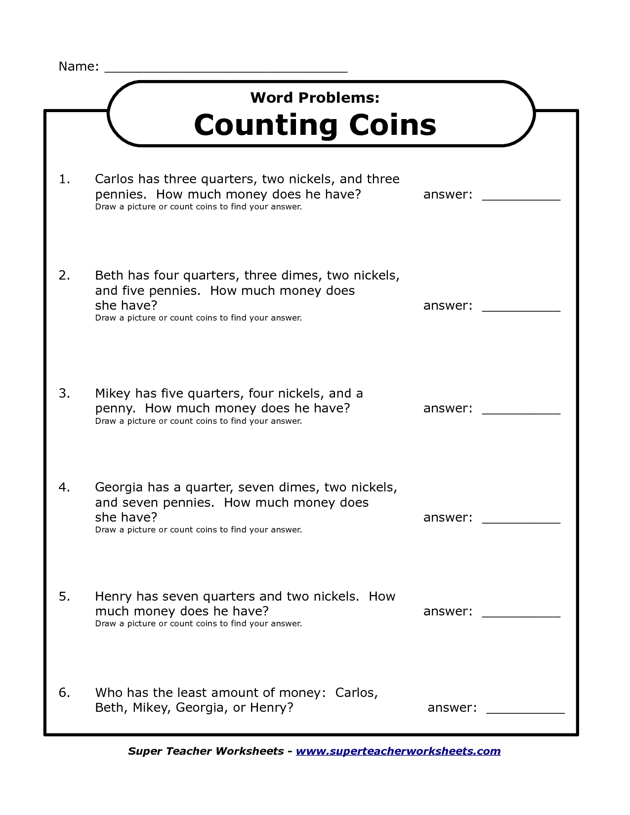 15 Best Images of Money Word Problem Worksheets Coins  Money Coin Word Problem Worksheets 