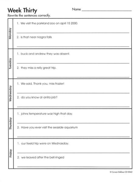 Daily Oral Language Worksheets 5th Grade