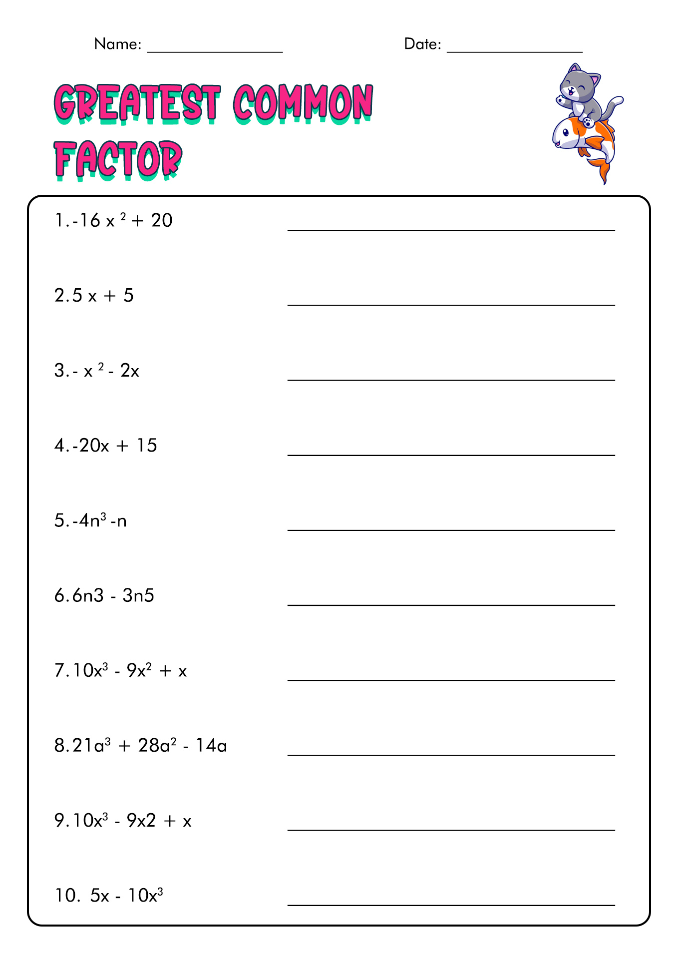 Factoring Quadratic Trinomials Worksheet