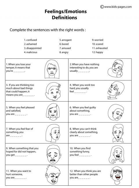  Printable Emotions Worksheets Feelings