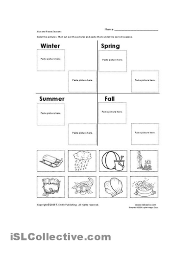 Kindergarten Cut and Paste Worksheets