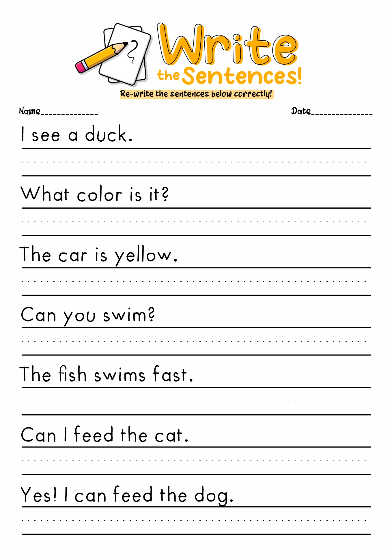 Sentence Writting Worksheets For Kindergarten