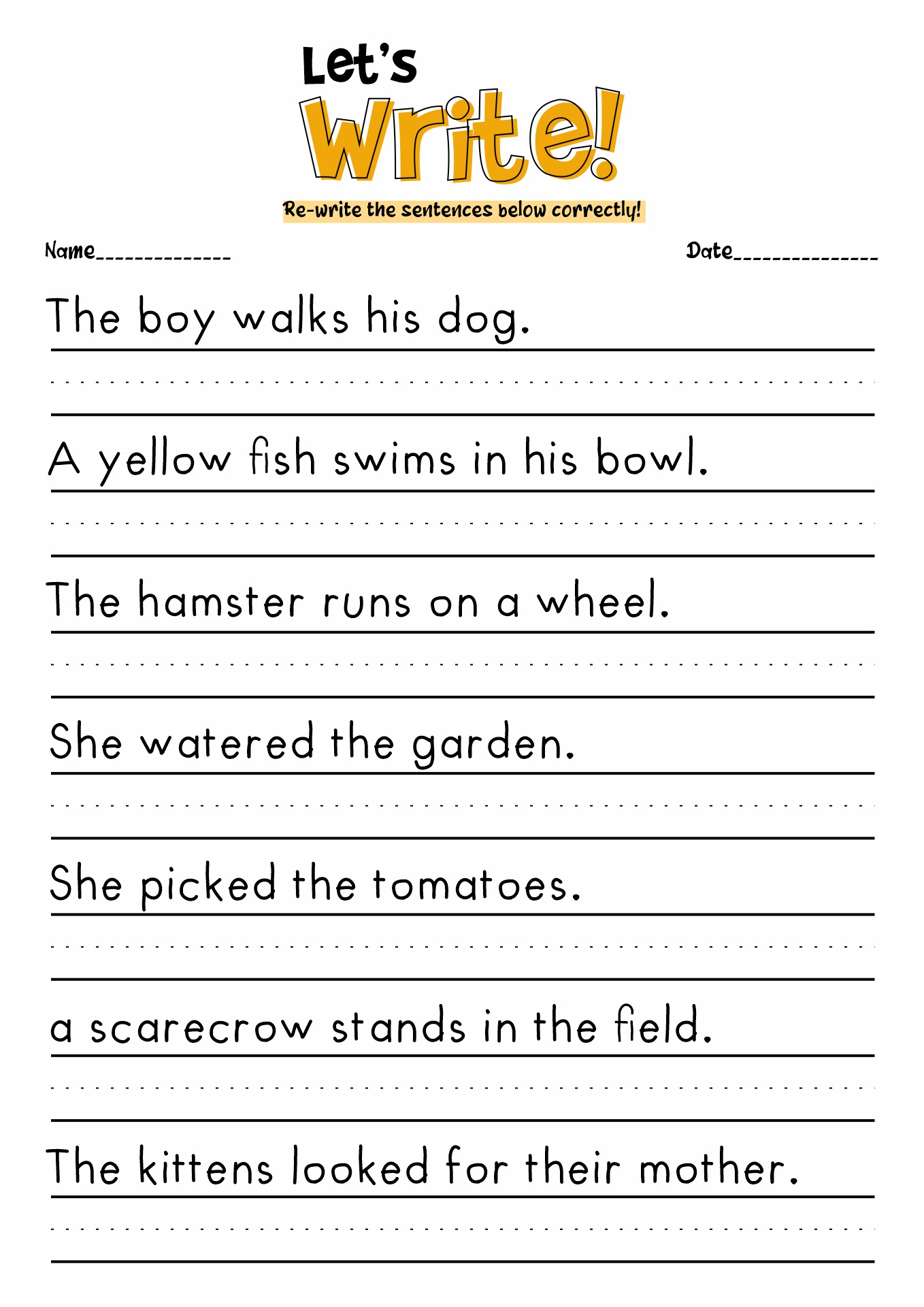 Kindergarten Worksheets Sentence Writing