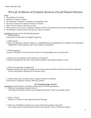 Natural Selection and Evolution Worksheet Answers