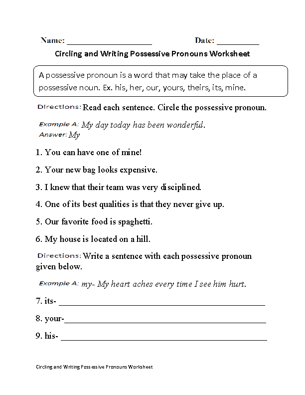 Possessive Pronouns Worksheet Grade 1