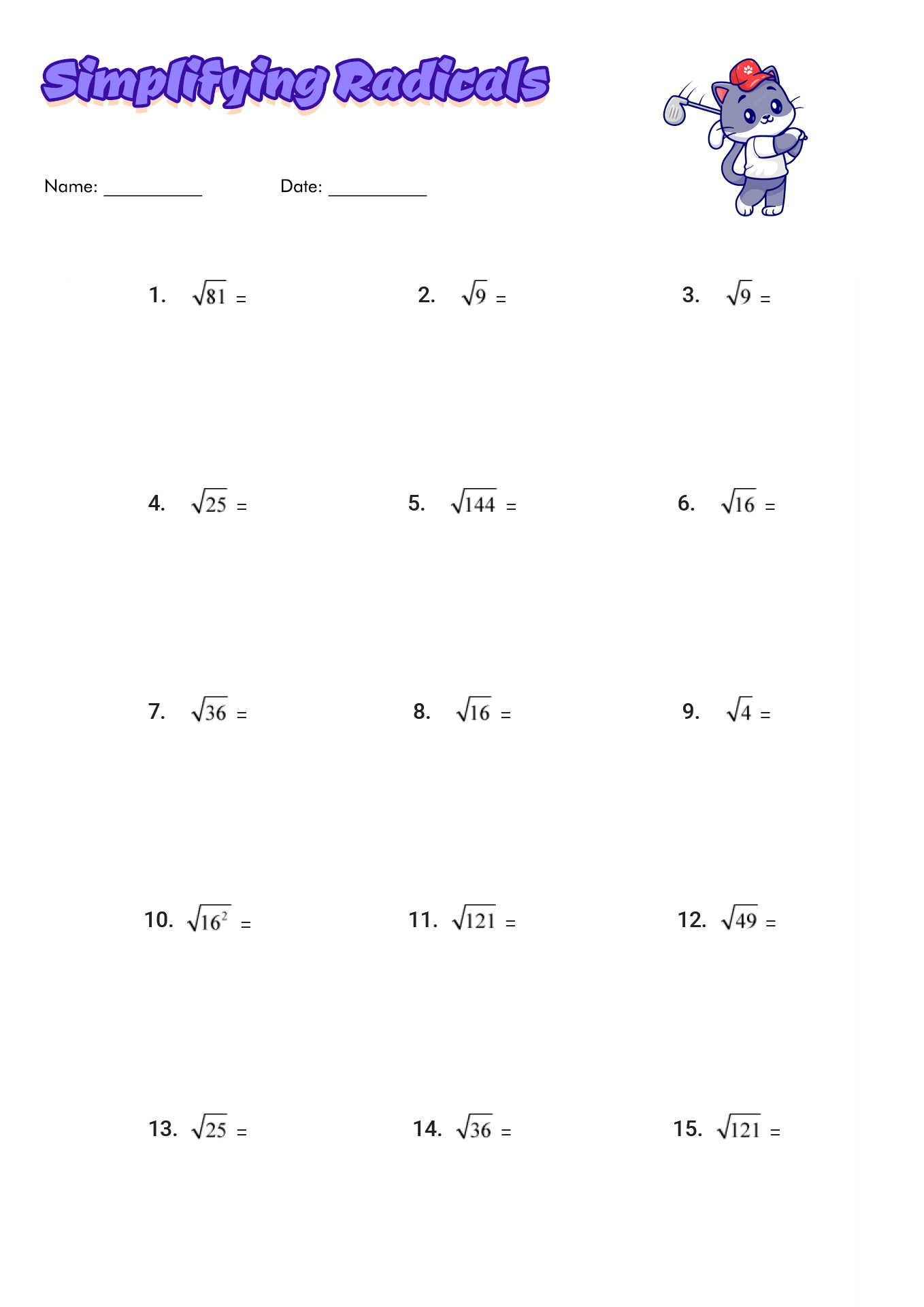 17 Best Images of Simplifying Algebra Worksheets - Simplifying Radicals