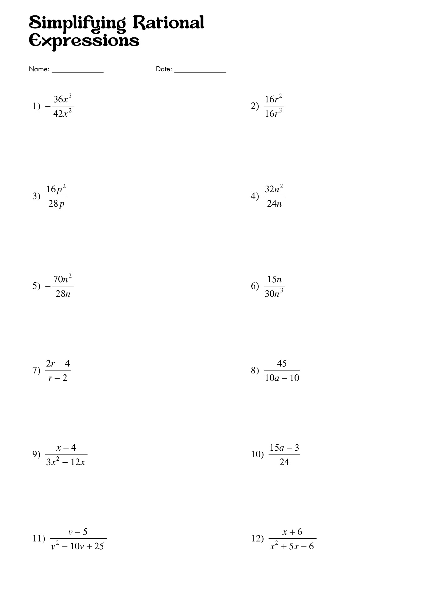 Simplify Exponential Expressions Worksheet