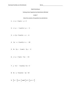 Substitution Method Algebra Worksheets