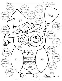 Math Color by Adding Halloween Coloring Pages