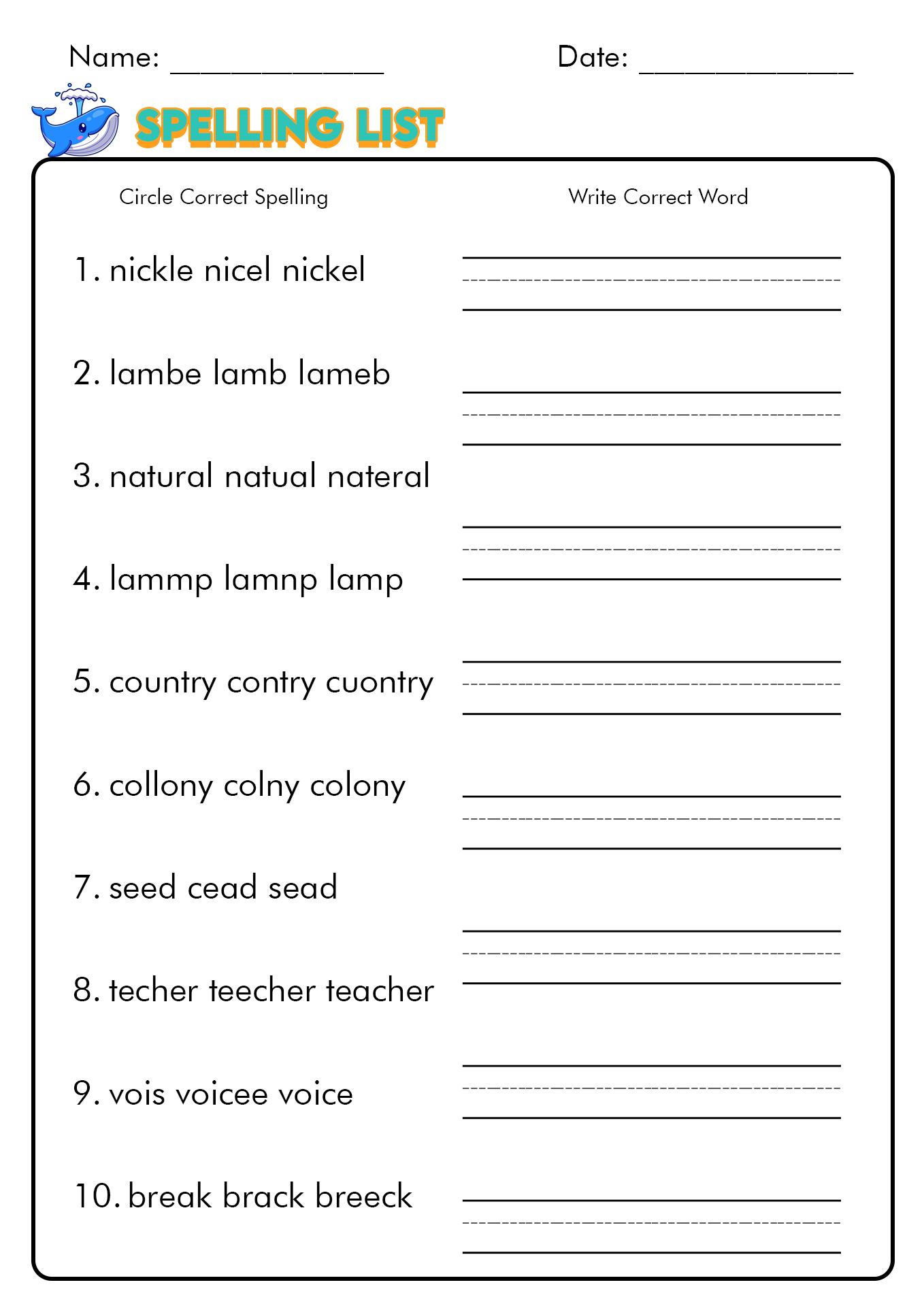 2nd Grade Spelling Worksheets Free Printable