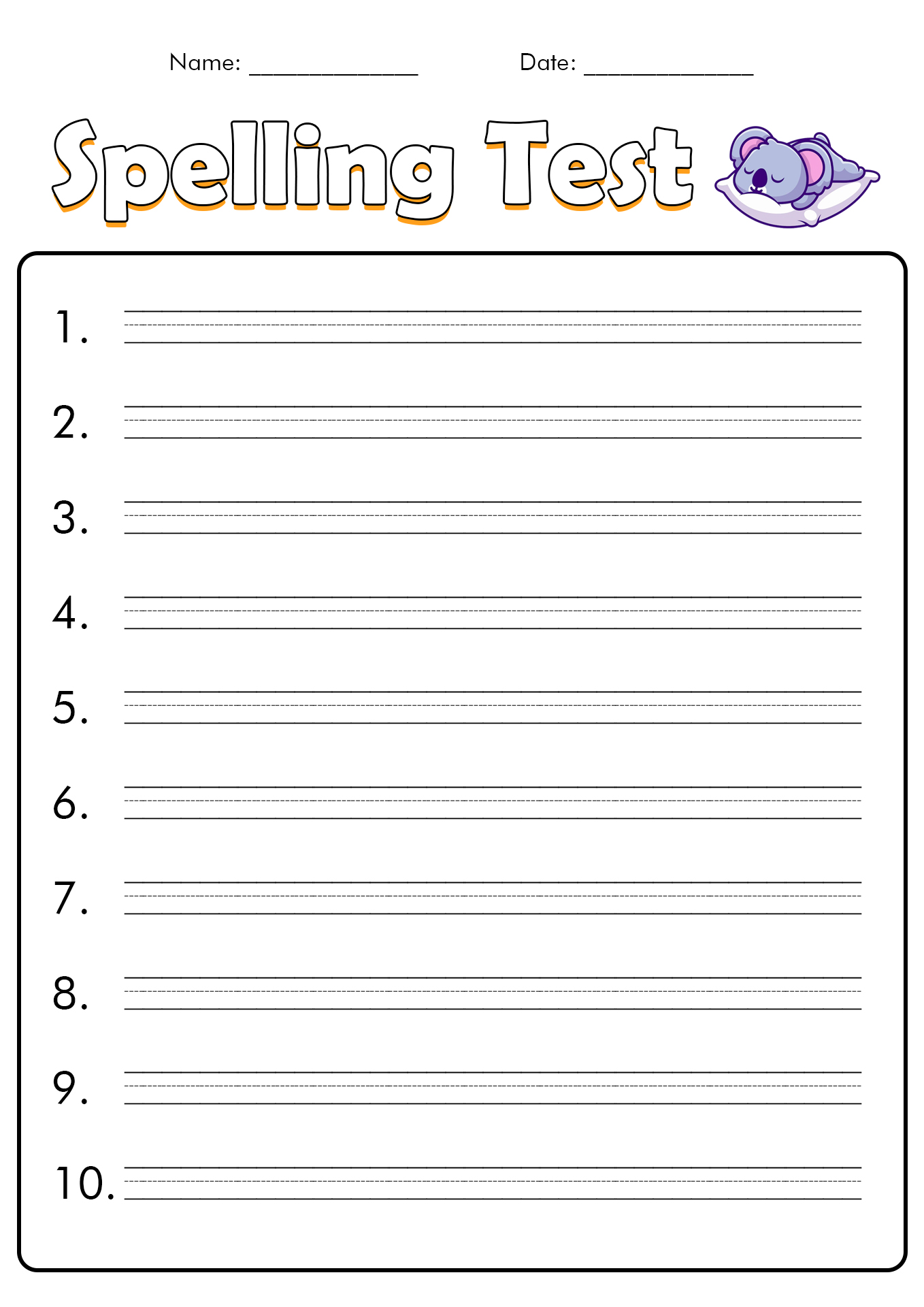 Free Printable Spelling Test Paper Get What You Need For Free