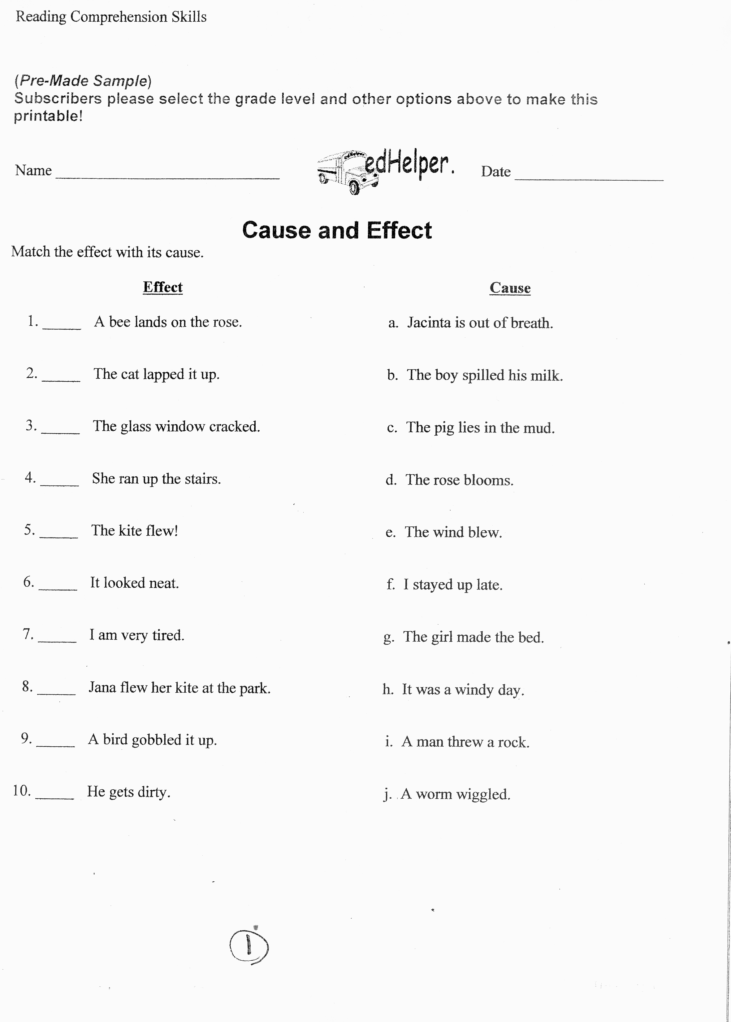 Cause And Effect Worksheets For Grade 5