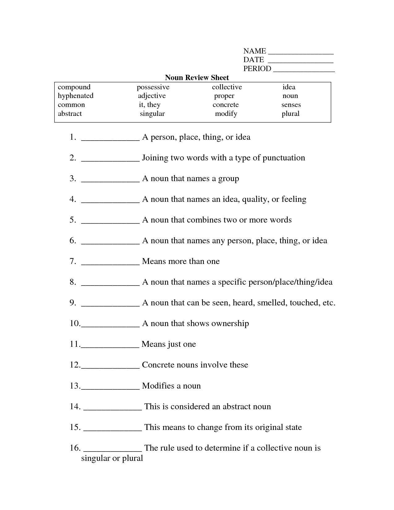 Count and Non Count Nouns Worksheets