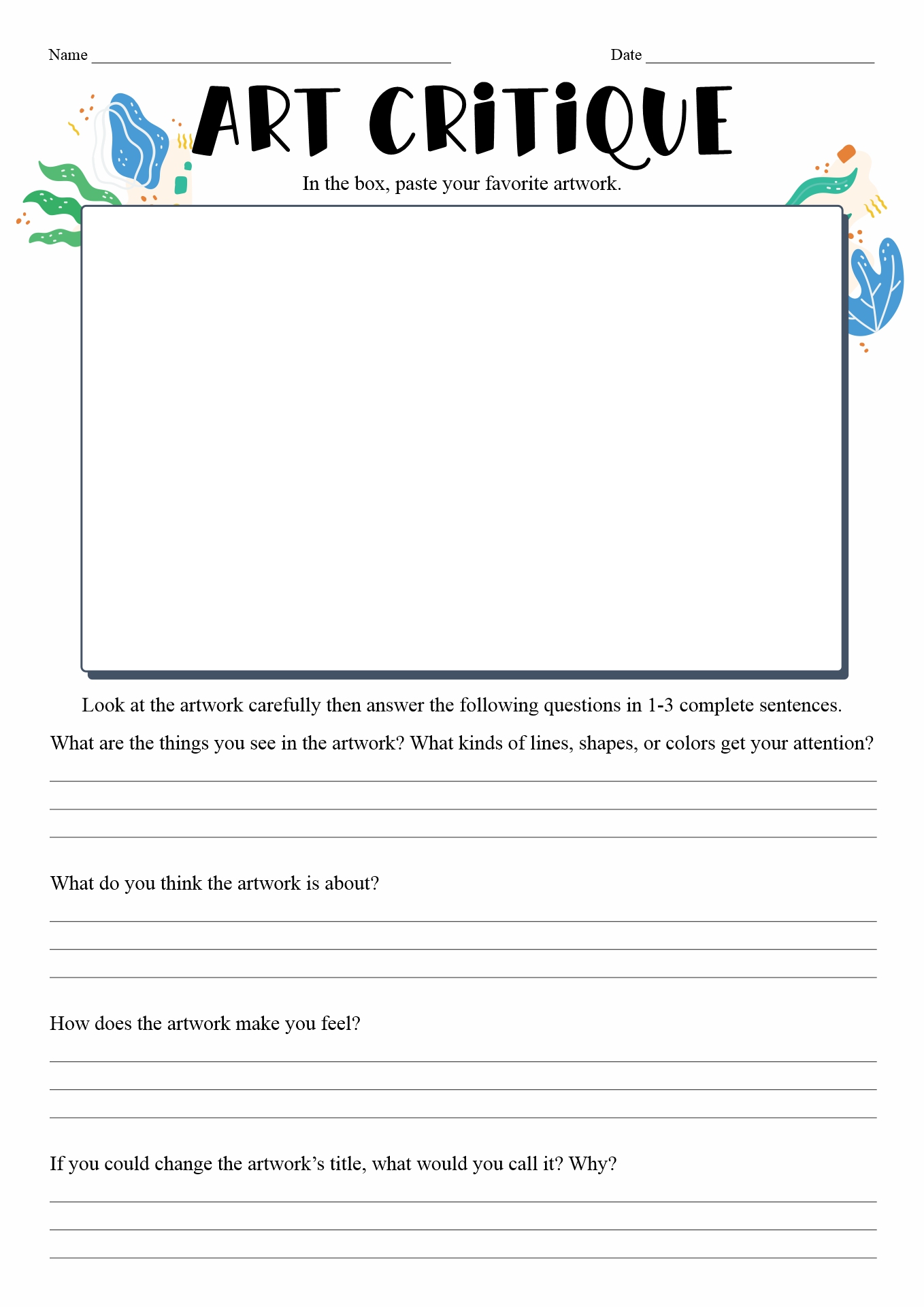 14 Best Images of Art Handouts And Worksheets Elementary Art Critique