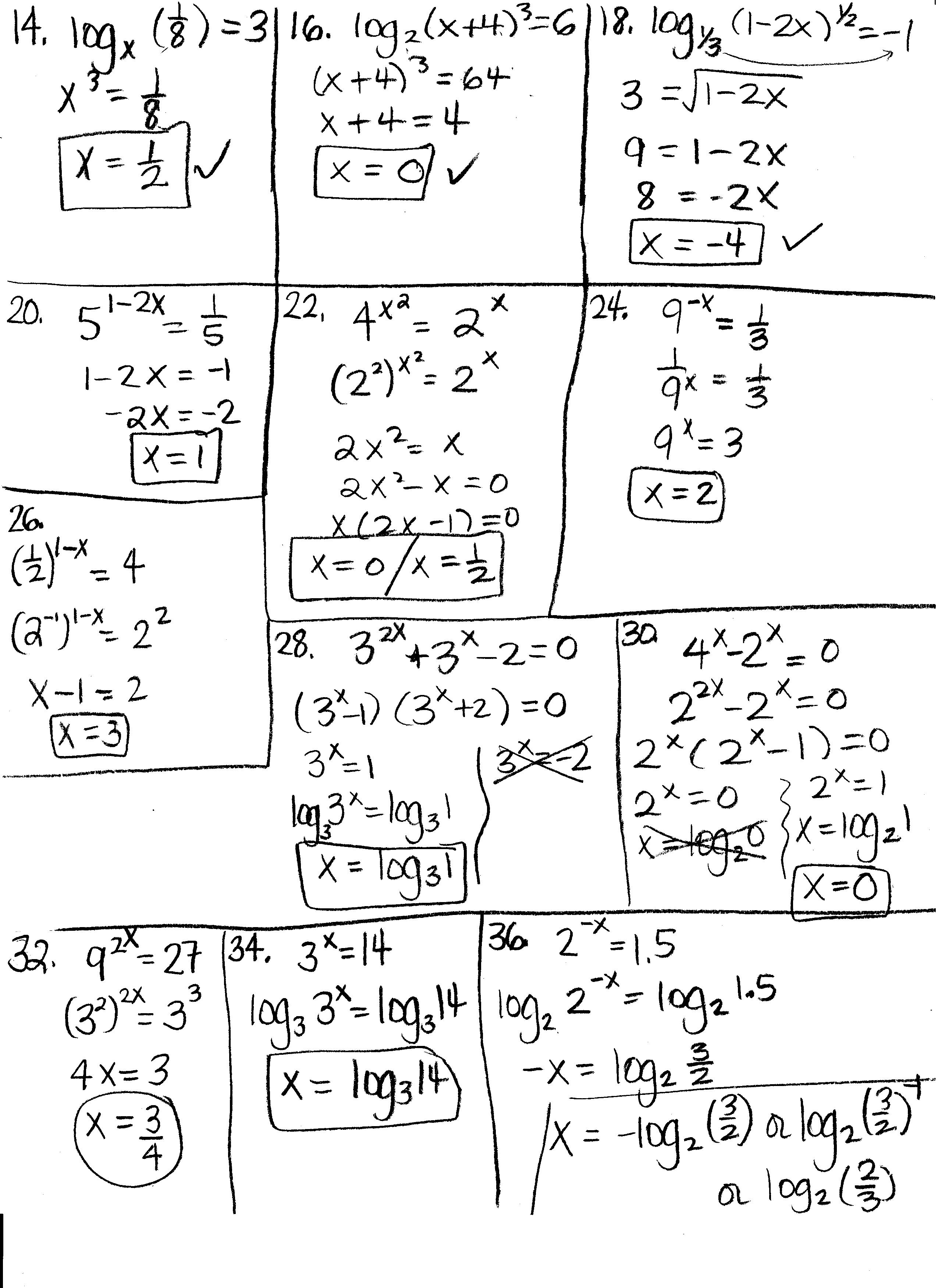 Exponential Equations Worksheets with Answers