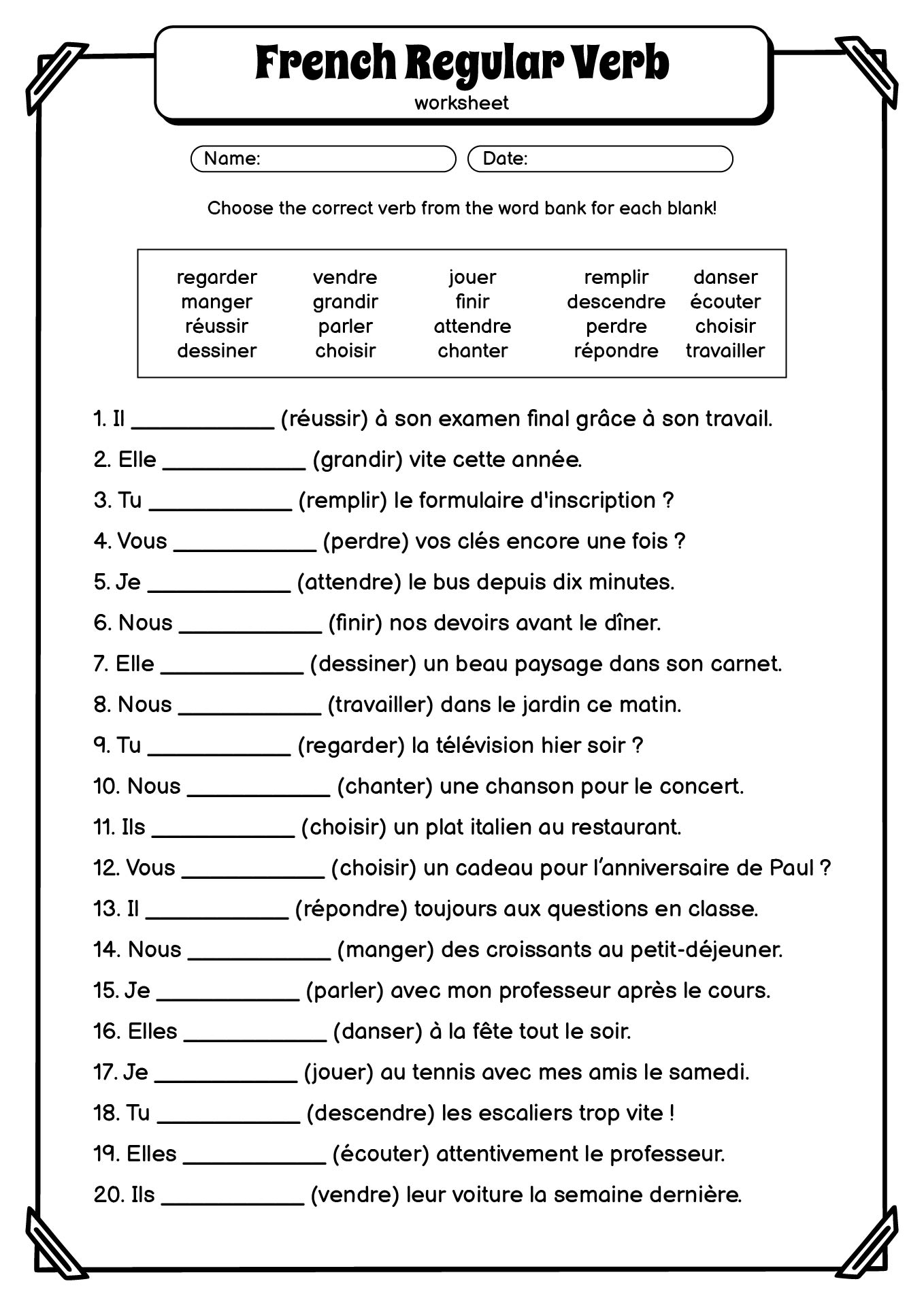 french verb worksheet er verbs regular conjugation practice worksheets worksheeto english introductions tenses via grammar spanish ir present chart