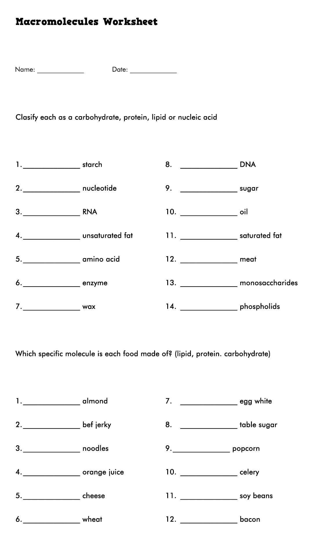 Enzyme Worksheet Biology Answers