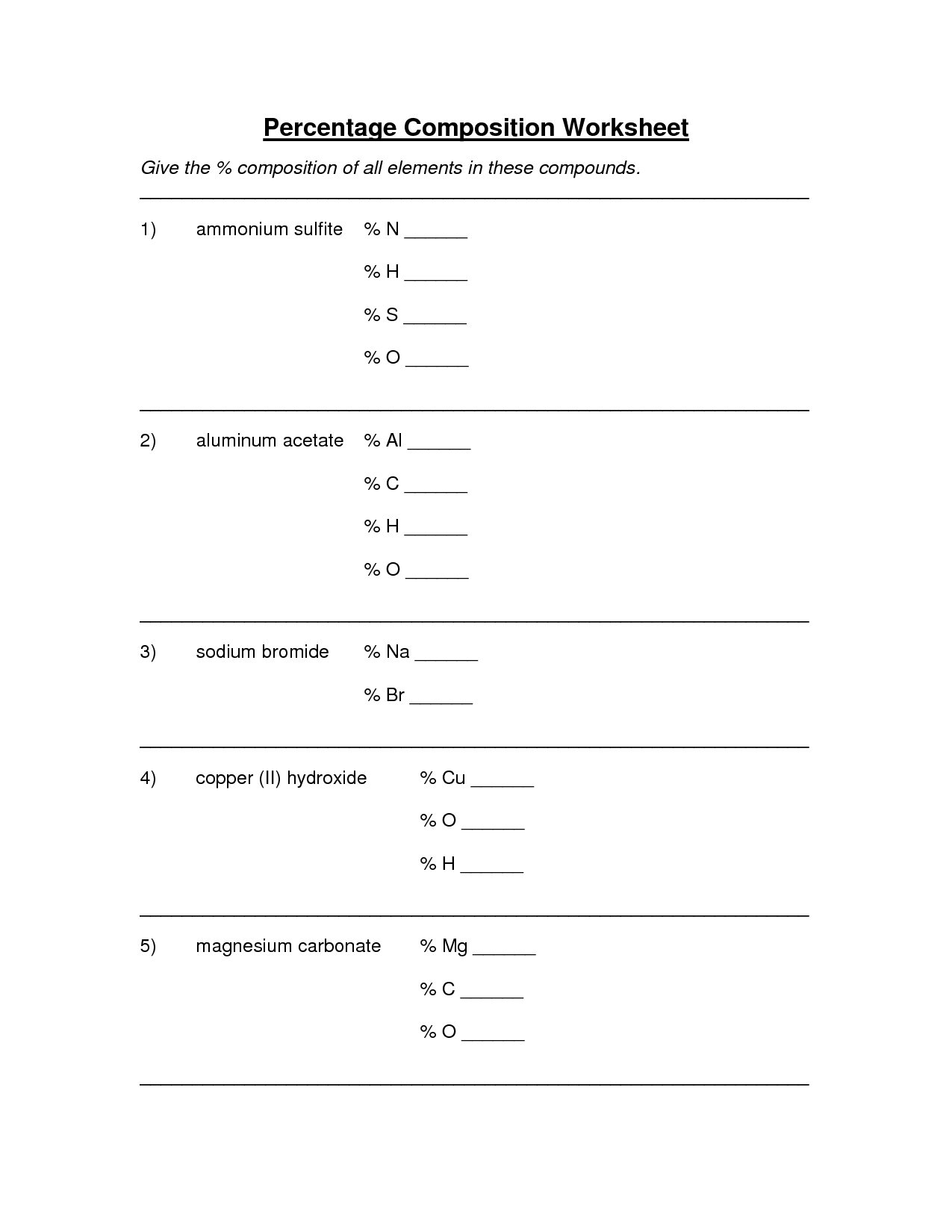 Percent Composition Worksheet With Answer Key
