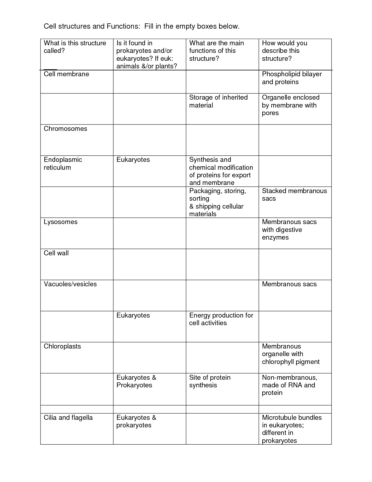 14 Best Images of Cell Structure And Function Worksheet Answers  Cell Organelles Worksheet 