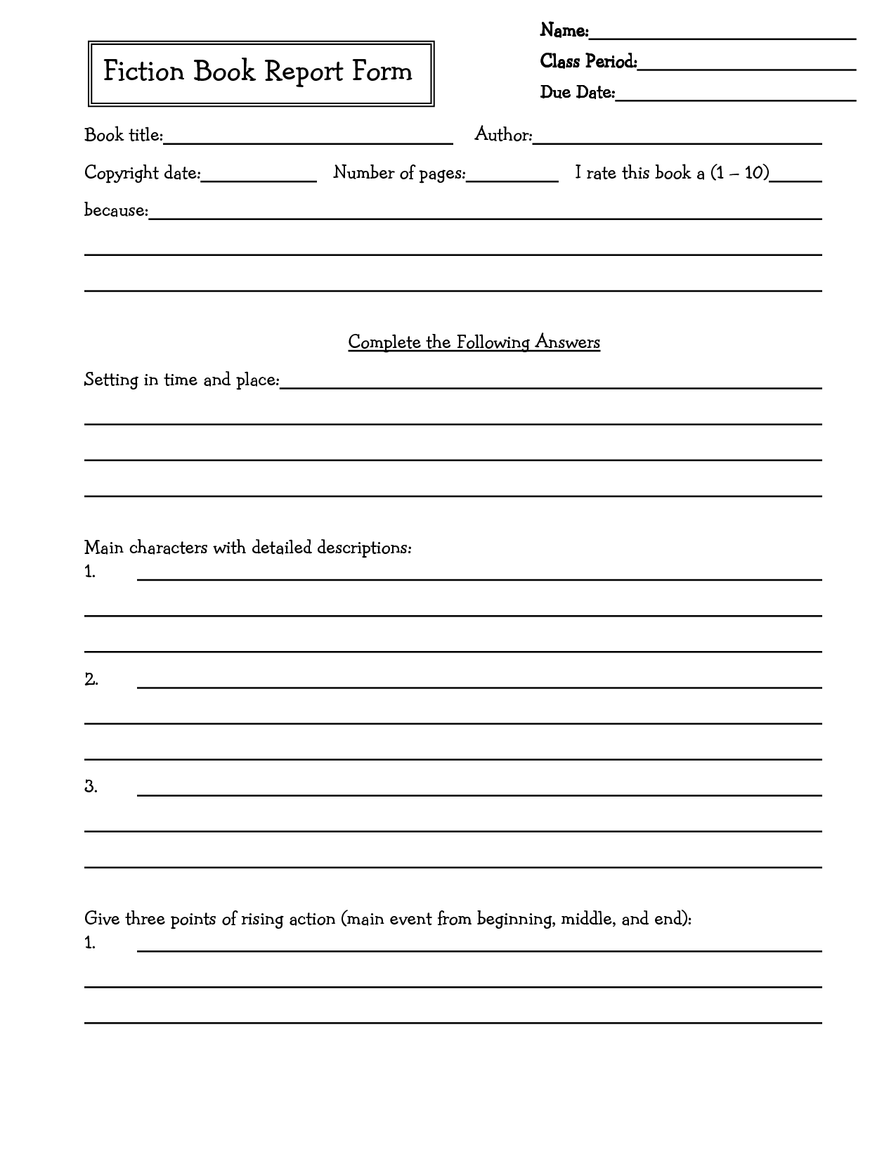 printable book report forms