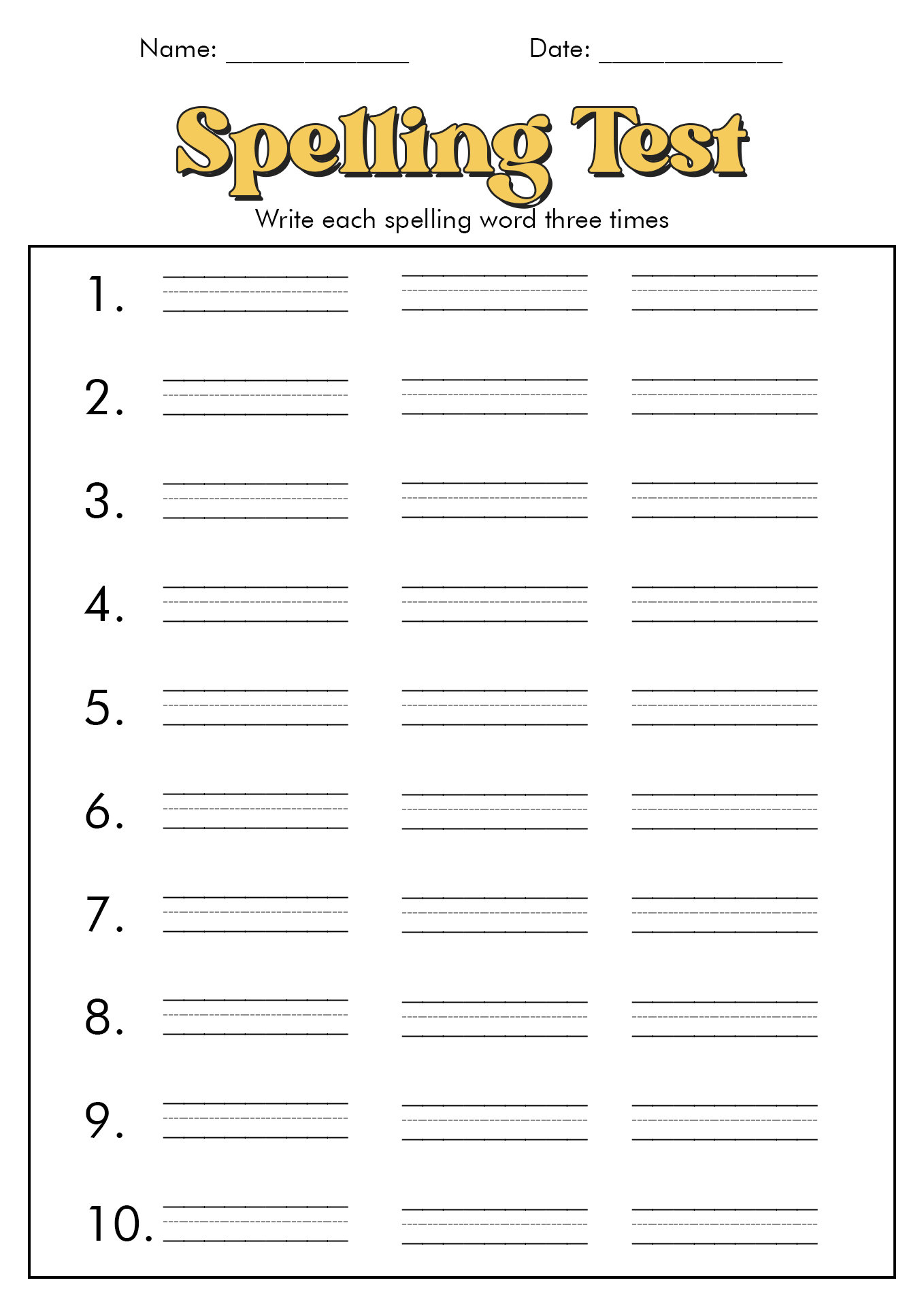 Spelling Practice Worksheet