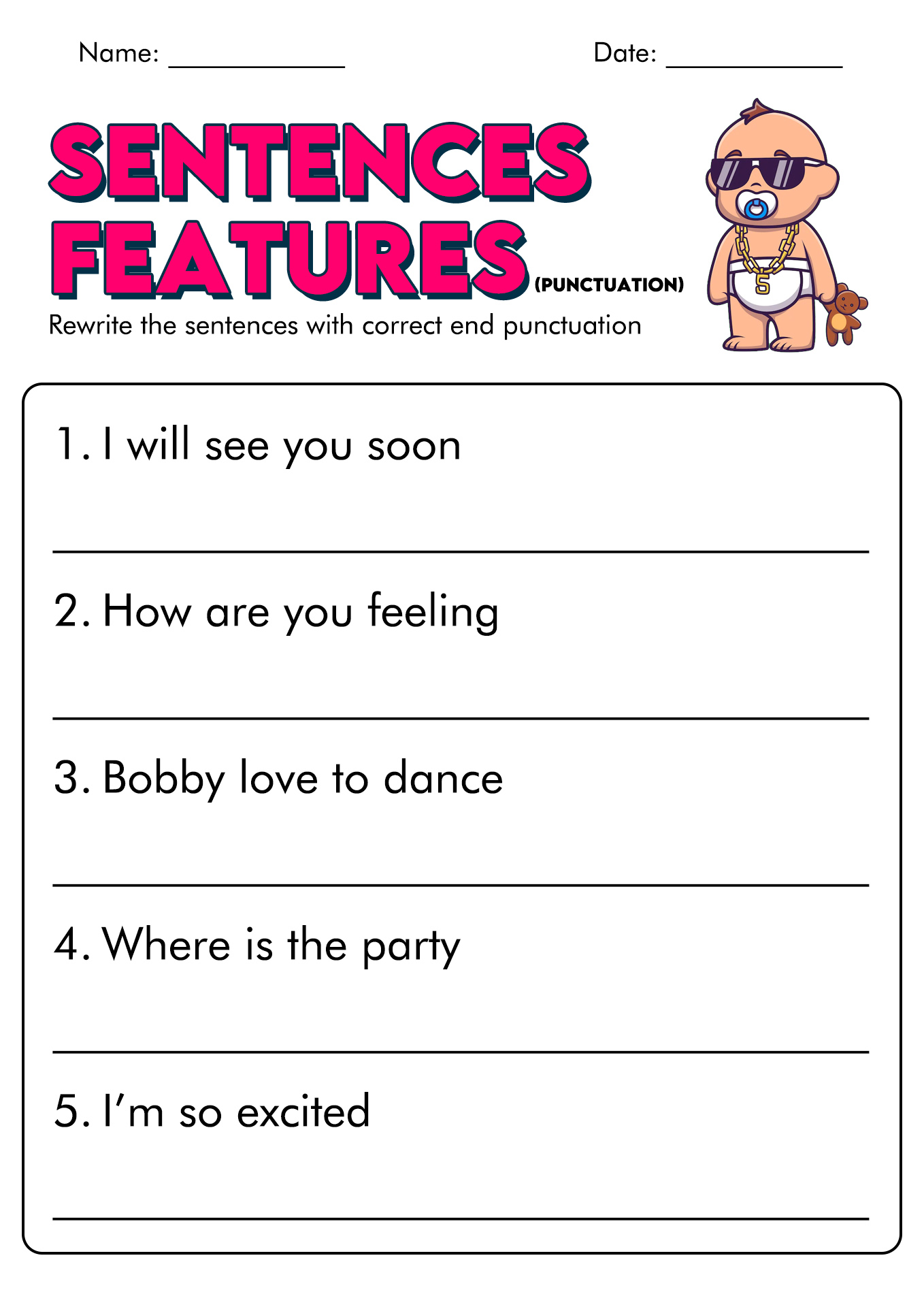 2nd Grade Sentence Punctuation Worksheet