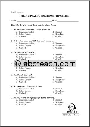 Shakespeare Worksheets Middle School