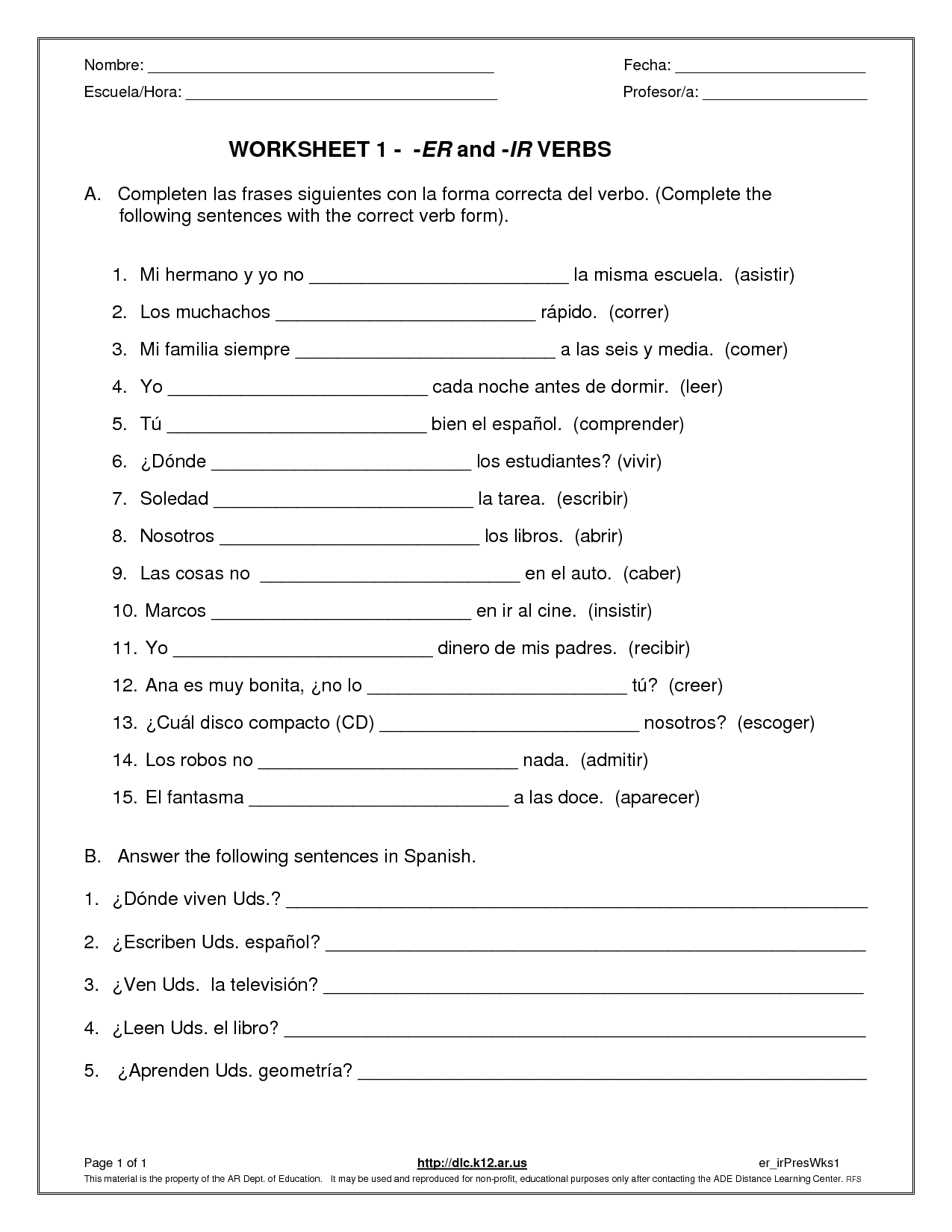 15 Best Images Of French ER Verb Conjugation Worksheet French Verb Practice Worksheets French