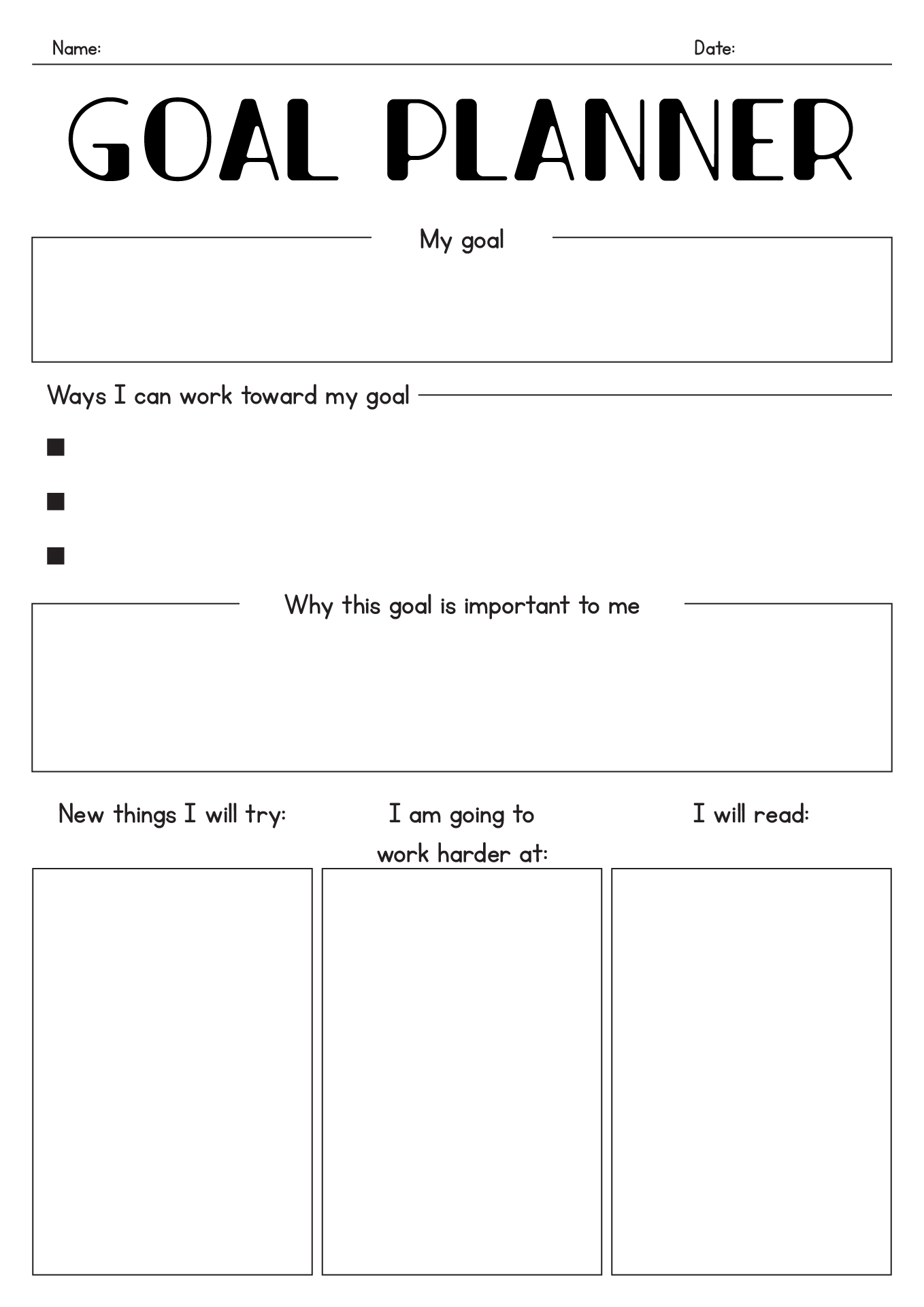Student Goals Worksheet