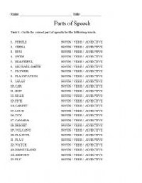 8 Parts Speech Worksheets