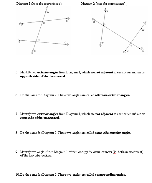 Parallel Lines Transversal Worksheet