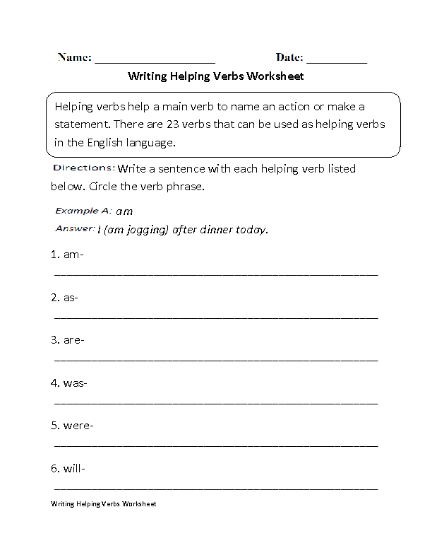 Helping Verbs Worksheet 3rd Grade Pdf