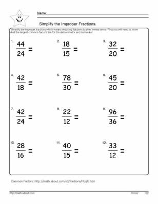 6th Grade Math Worksheets Fractions