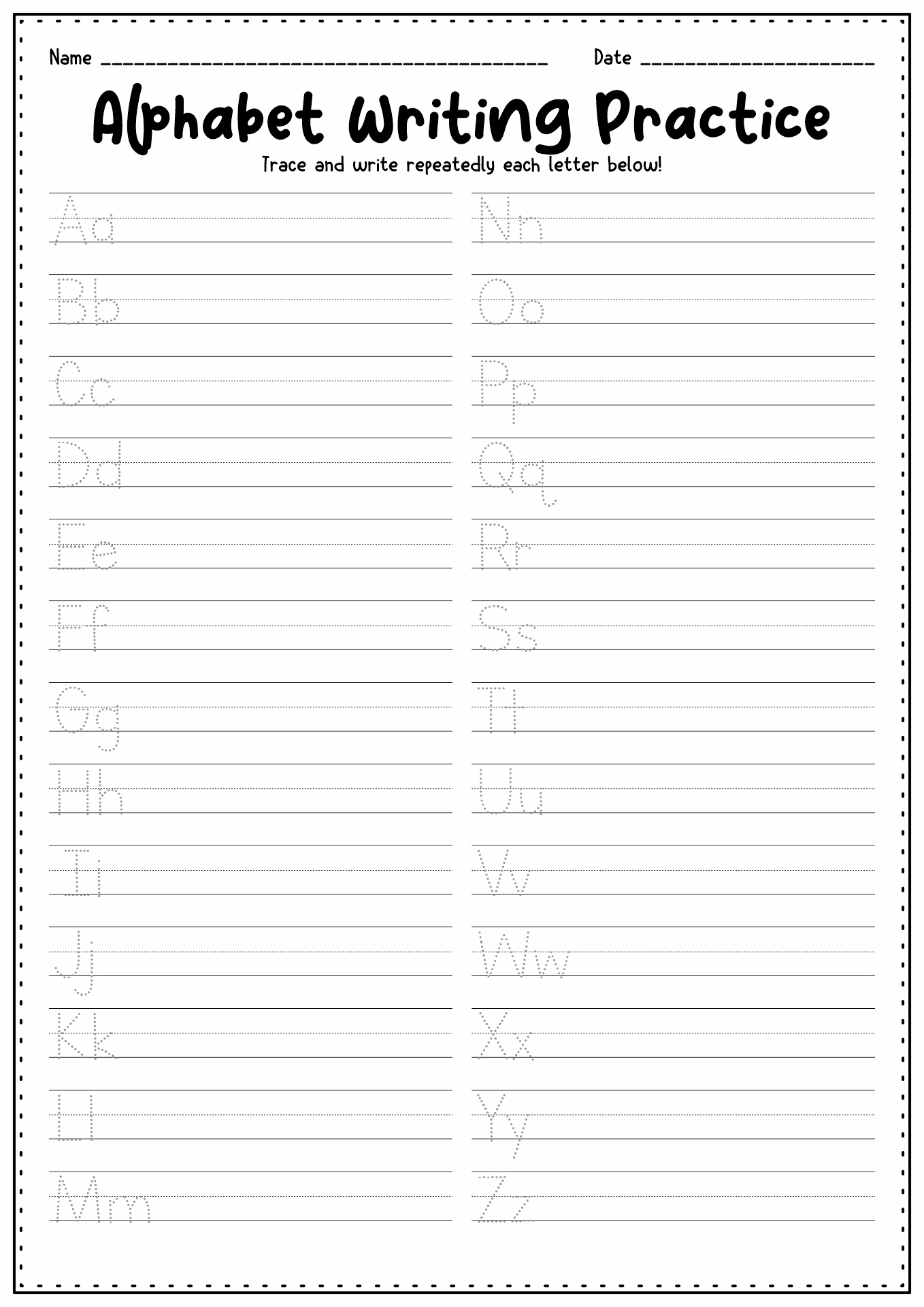 Free Printable Alphabet Handwriting Practice Sheets Vrogue