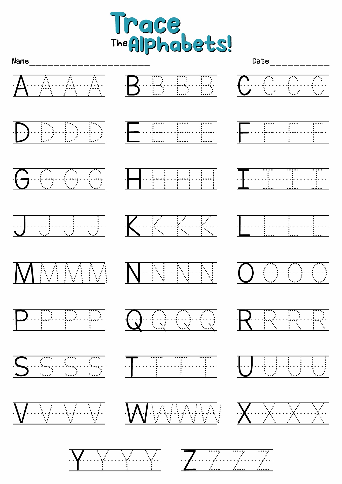 English Alphabets Writing Practice Worksheets