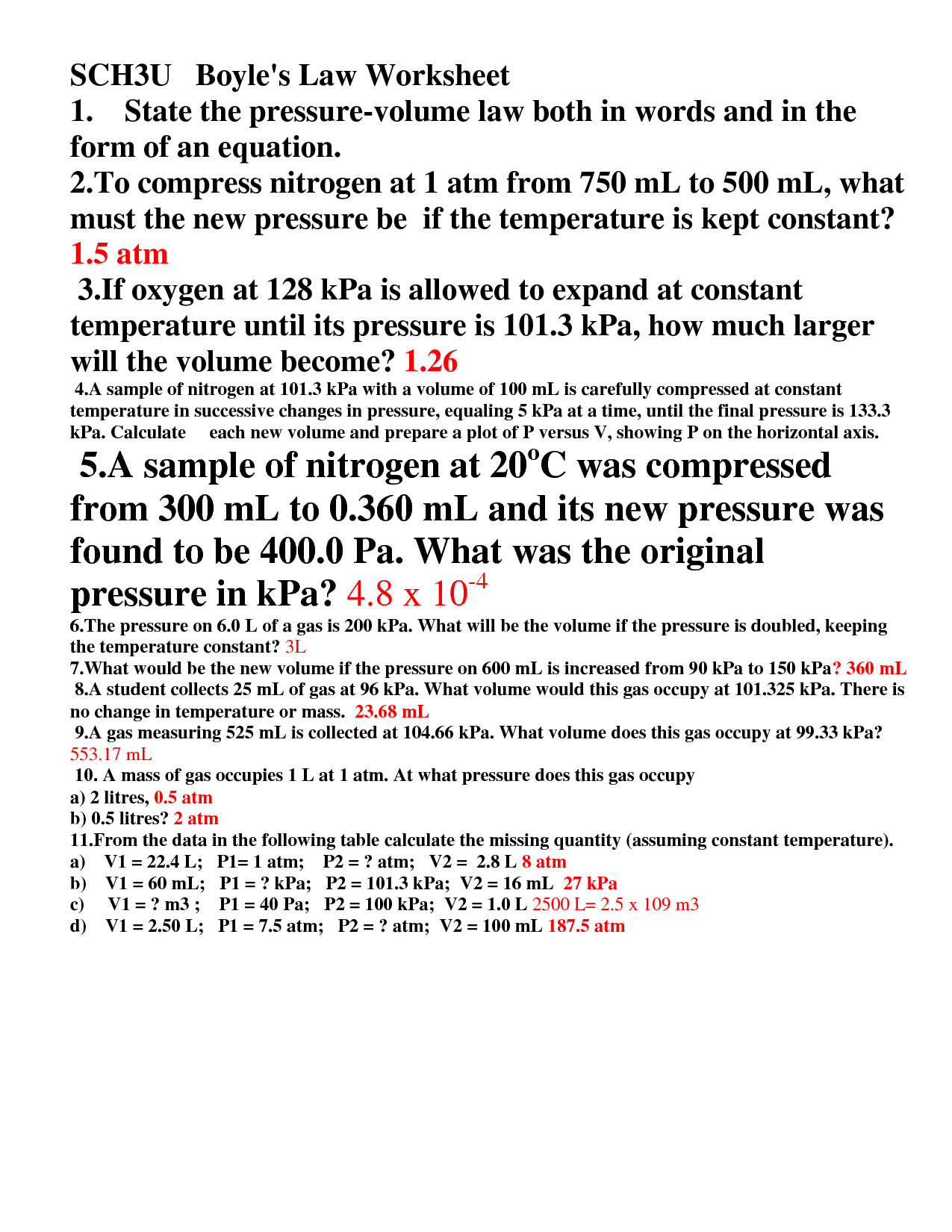 14 Best Images of Boyles Law Worksheet Answers  Ideal Gas Law Worksheet Answer Key, Boyles 