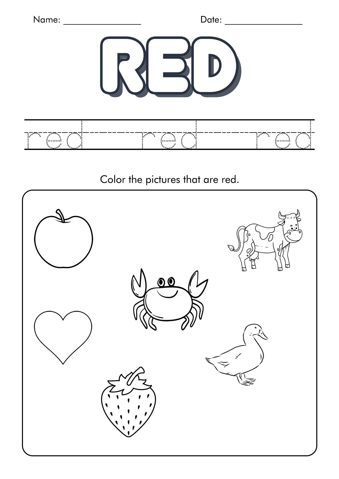 Free Printable Color Red Worksheets For Toddlers
