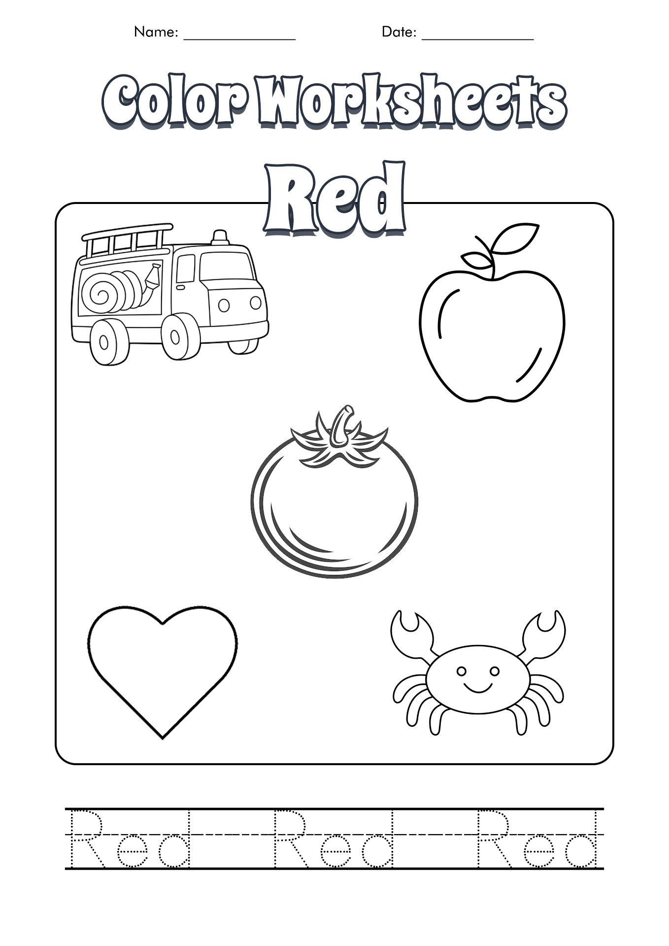 Free Printable Color Red Worksheets For Toddlers