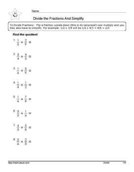 Dividing Fractions Worksheets 5th Grade Math